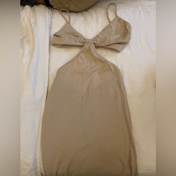 Beige Cut Out Slit Dress - Picture 1 of 3